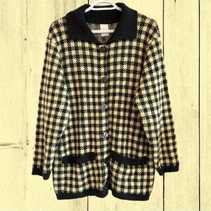 Vintage gingham button up knit cardigan with collar